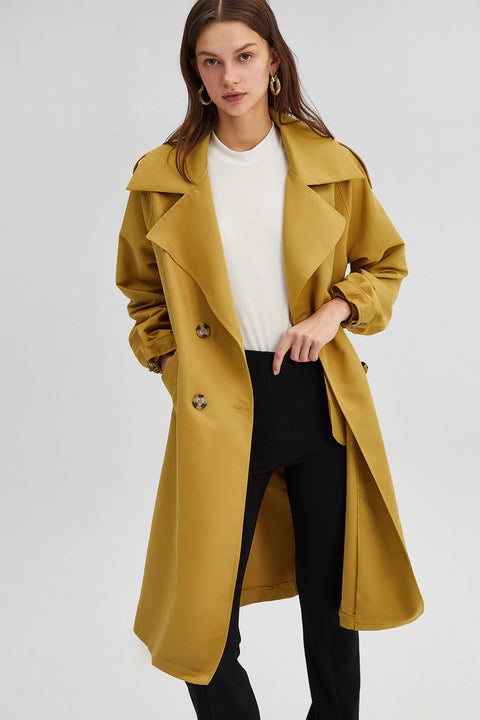Olive Double-breasted Trench Coat