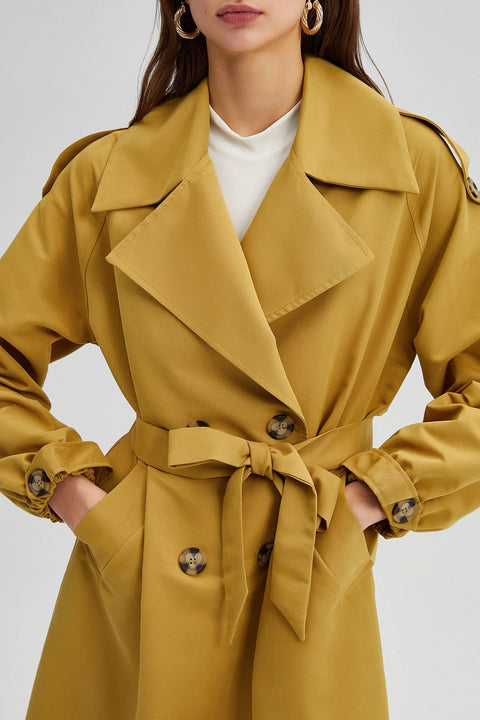 Olive Double-breasted Trench Coat