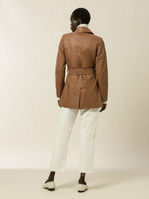 Hazelnut Leather Trench Coat