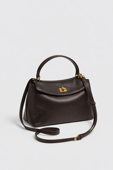 Borsa in pelle liscia con chiusura turn-lock